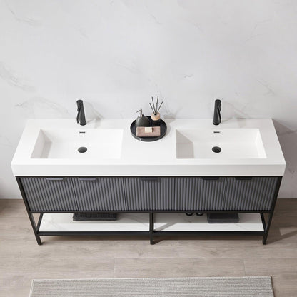 Vinnova Marcilla 72" Double Sink Bath Vanity In Grey With One-Piece Composite Stone Sink Top