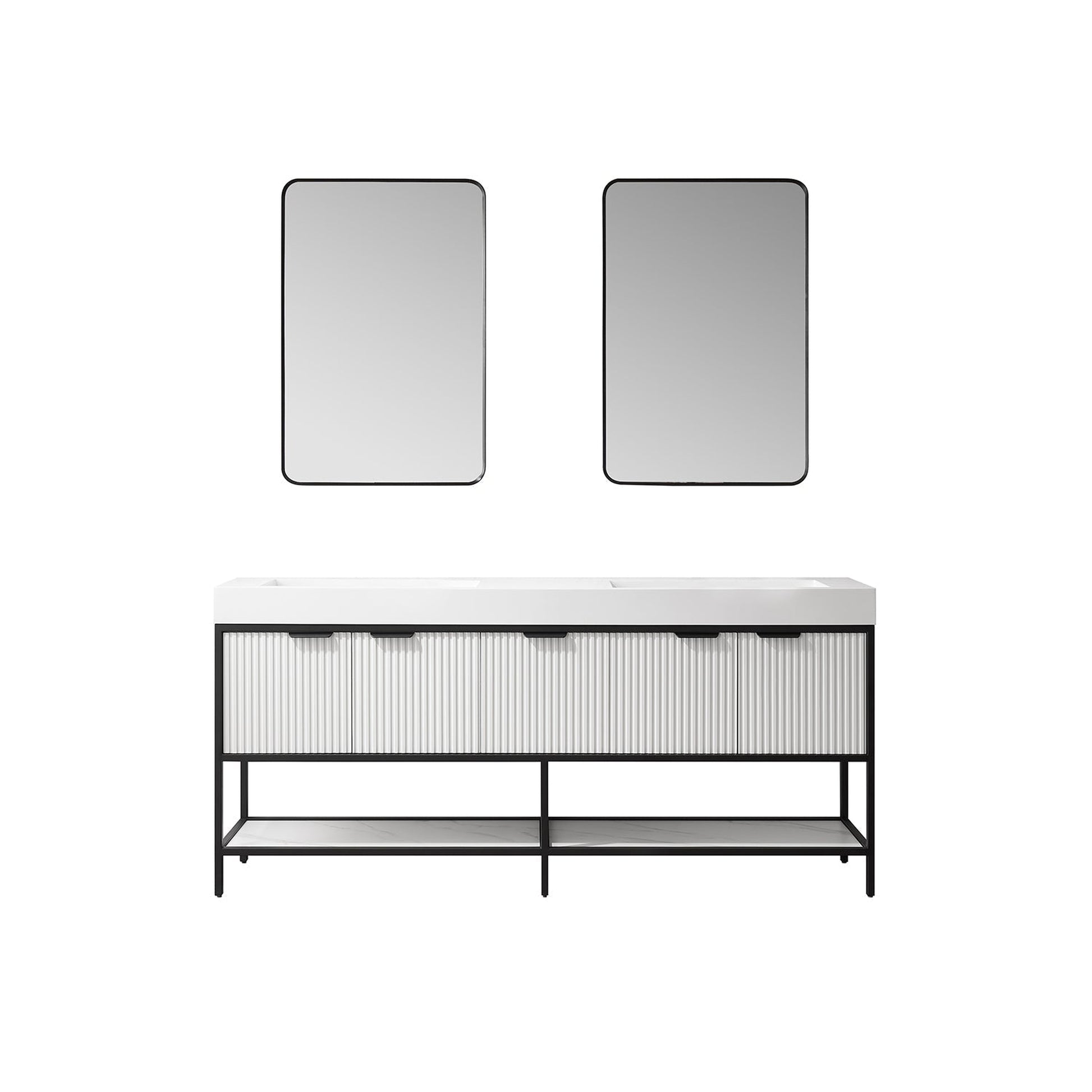 Vinnova Marcilla 72" Double Sink Bath Vanity In White With One-Piece Composite Stone Sink Top And Mirror