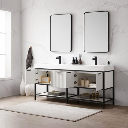 Vinnova Marcilla 72" Double Sink Bath Vanity In White With One-Piece Composite Stone Sink Top And Mirror