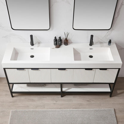 Vinnova Marcilla 72" Double Sink Bath Vanity In White With One-Piece Composite Stone Sink Top And Mirror