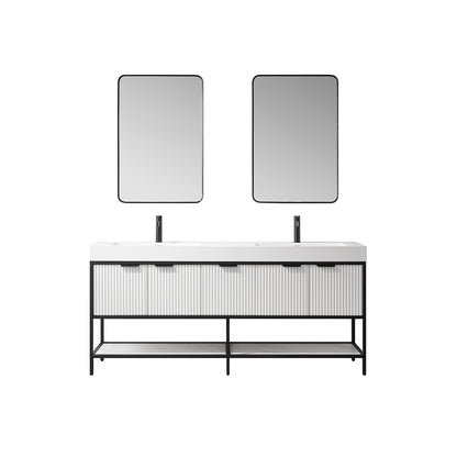 Vinnova Marcilla 72" Double Sink Bath Vanity In White With One-Piece Composite Stone Sink Top And Mirror