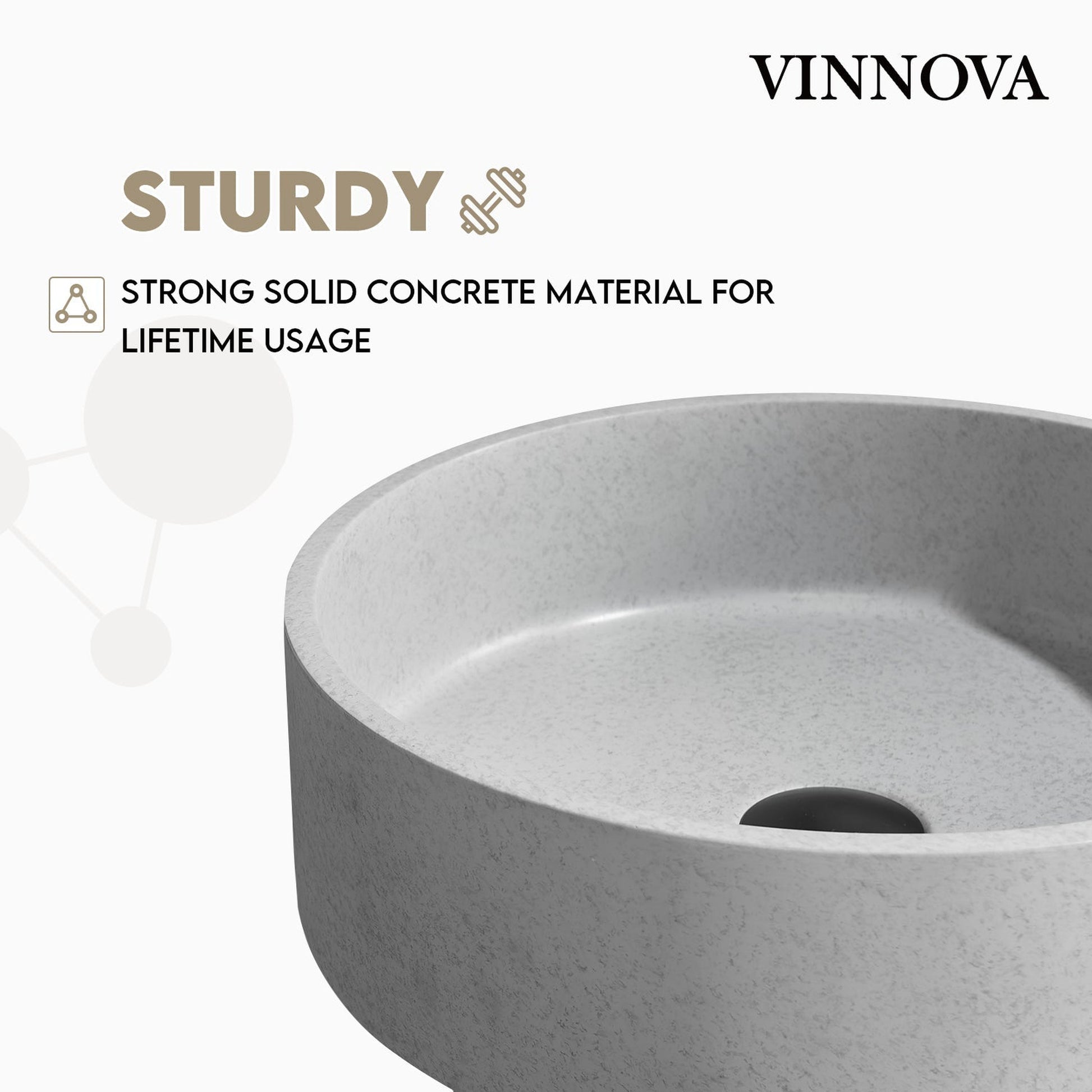 Vinnova Moguer 15" Grey Concrete Circular Vessel Bathroom Sink