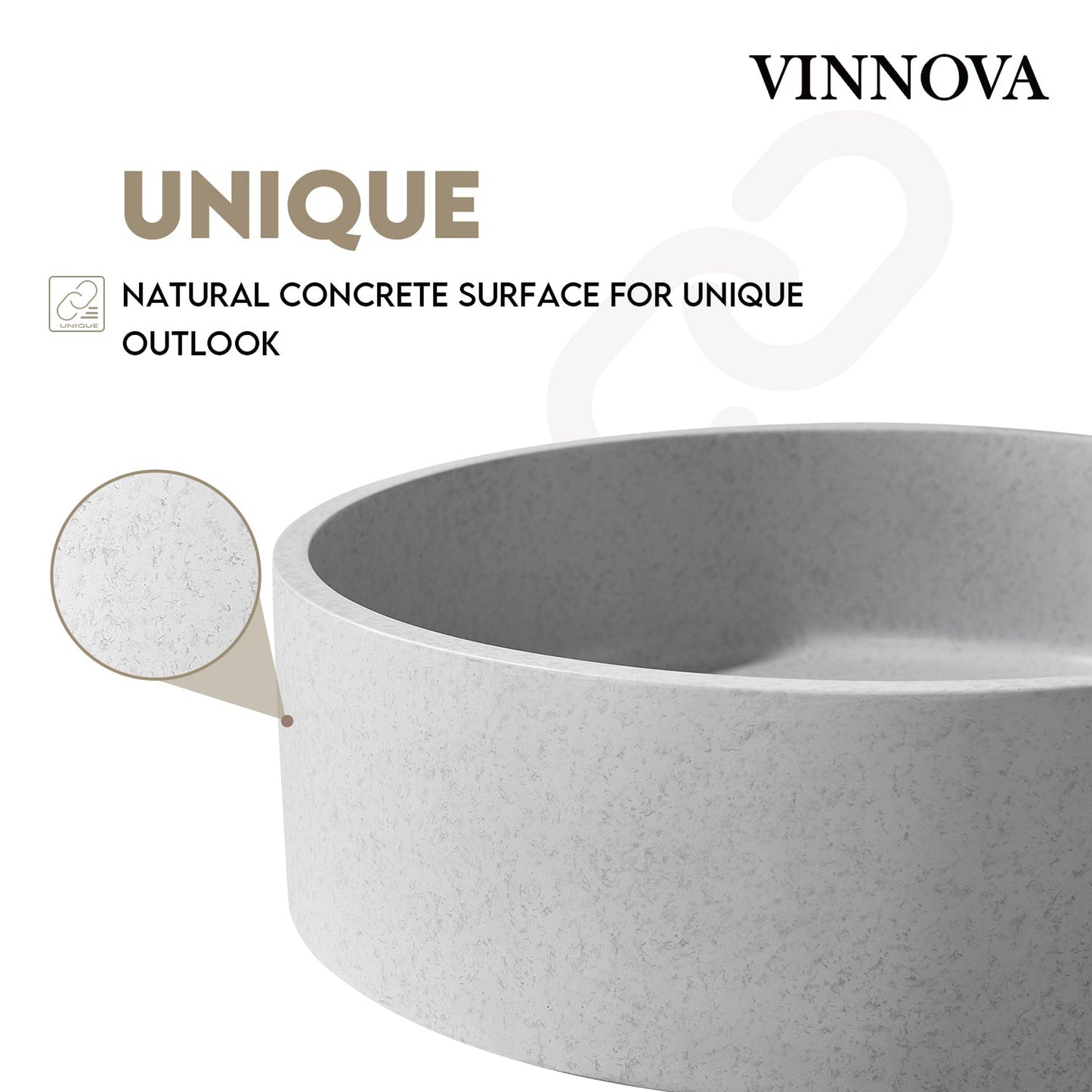 Vinnova Moguer 15" Grey Concrete Circular Vessel Bathroom Sink