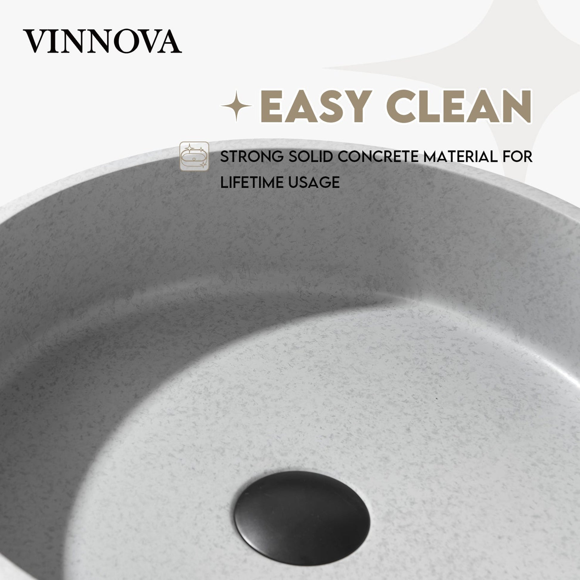 Vinnova Moguer 15" Grey Concrete Circular Vessel Bathroom Sink