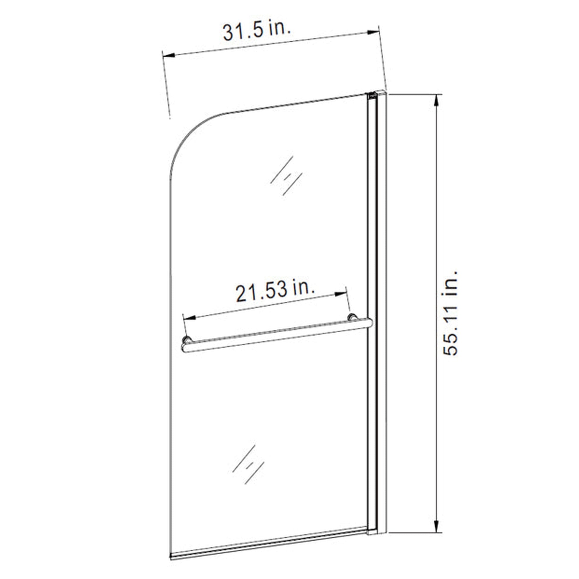 Vinnova Olivenza 31" x 55" Hinged Frameless Tub Door in Matte Black Finish