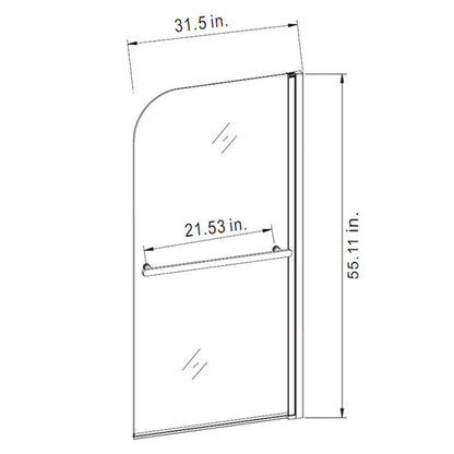 Vinnova Olivenza 31" x 55" Hinged Frameless Tub Door in Polished Chrome Finish