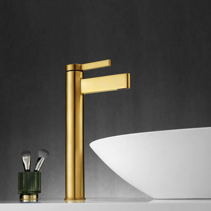 Vinnova Oviedo 12" Single High-Handle Hole Lever Vessel Brushed Gold Bathroom Faucet