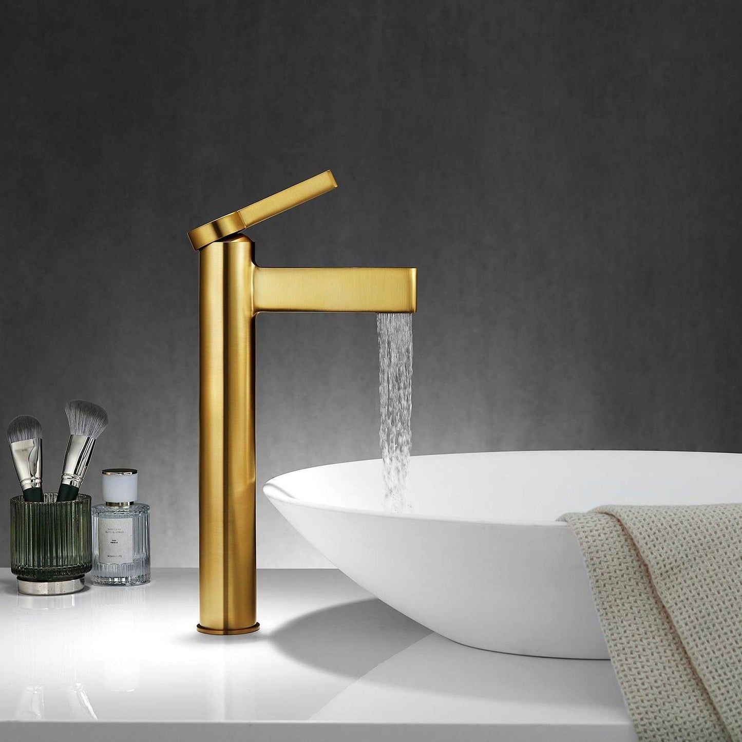 Vinnova Oviedo 12" Single High-Handle Hole Lever Vessel Brushed Gold Bathroom Faucet