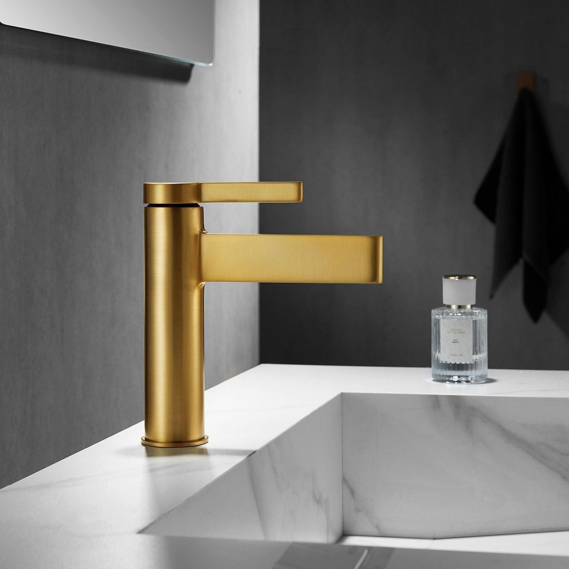 Vinnova Oviedo 8" Single Low-Handle Hole Lever Vessel Brushed Gold Bathroom Faucet