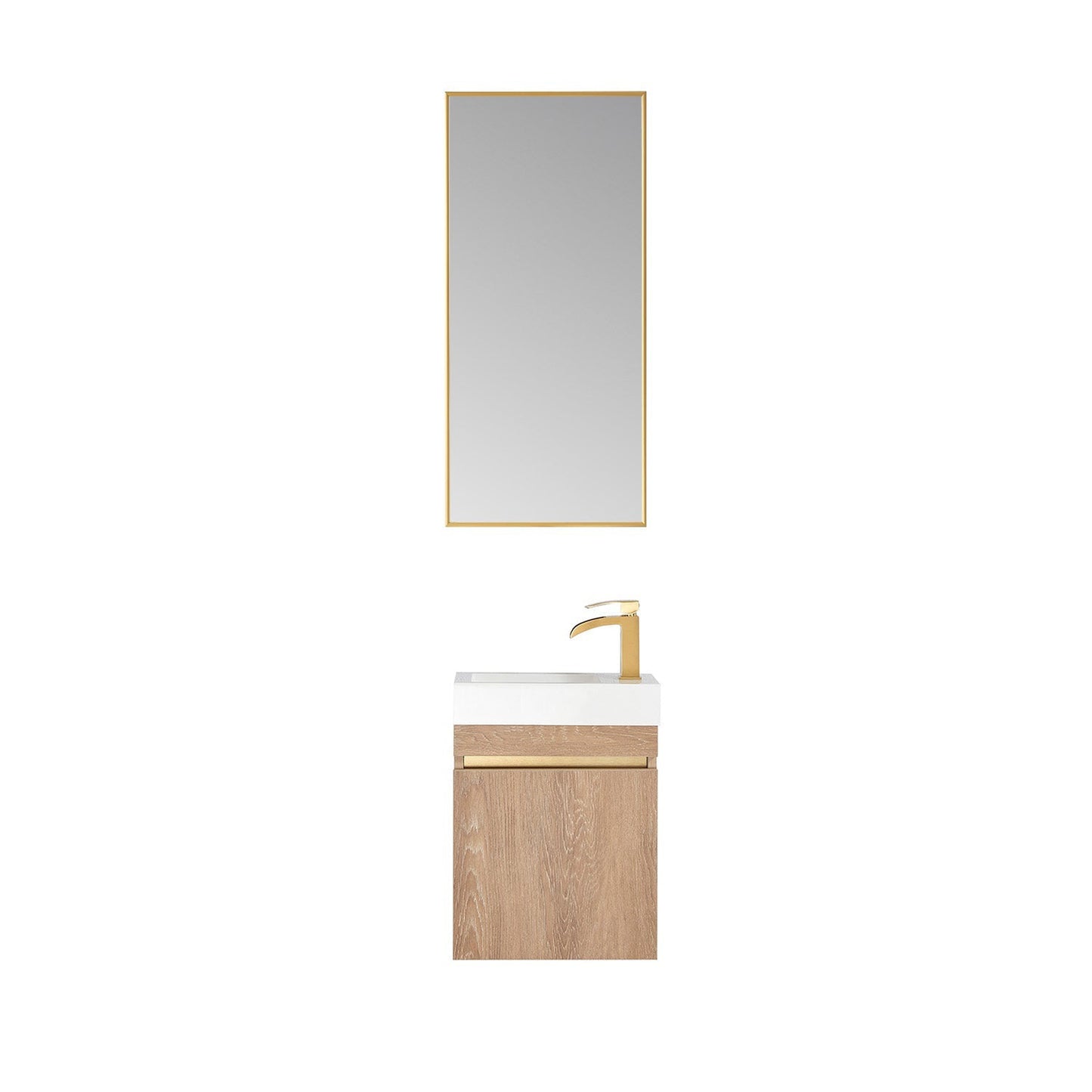 Vinnova Palencia 16" Single Sink Wall-Mount Bath Vanity In North American Oak With White Composite Integral Square Sink Top And Mirror