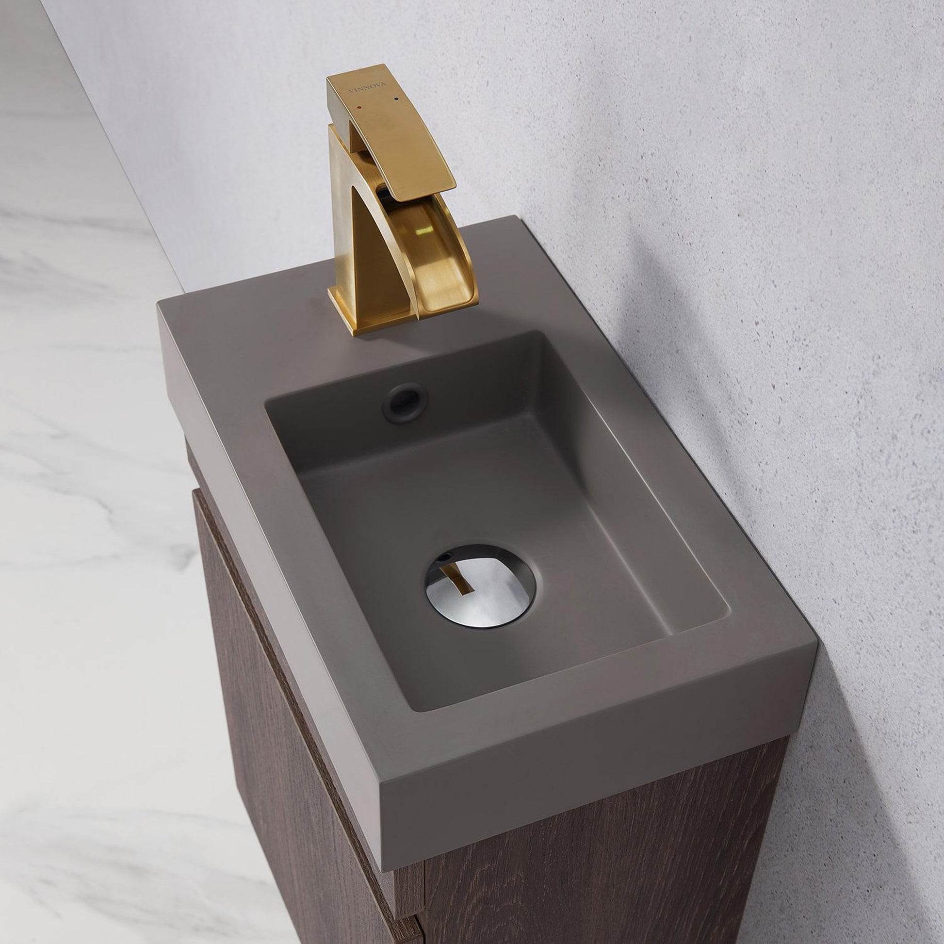 Vinnova Palencia 16" Single Sink Wall-Mount Bath Vanity In North Carolina Oak With Grey Composite Integral Square Sink Top