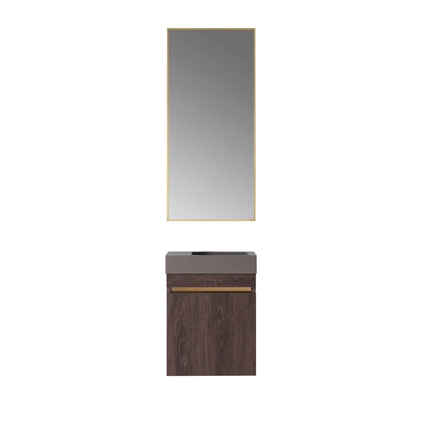 Vinnova Palencia 16" Single Sink Wall-Mount Bath Vanity In North Carolina Oak With Grey Composite Integral Square Sink Top And Mirror