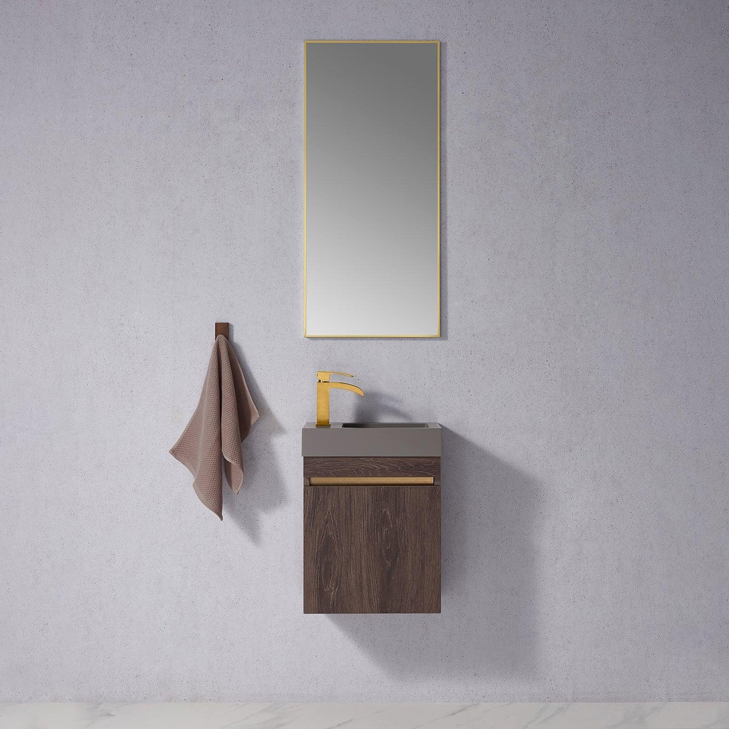 Vinnova Palencia 16" Single Sink Wall-Mount Bath Vanity In North Carolina Oak With Grey Composite Integral Square Sink Top And Mirror