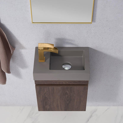 Vinnova Palencia 16" Single Sink Wall-Mount Bath Vanity In North Carolina Oak With Grey Composite Integral Square Sink Top And Mirror