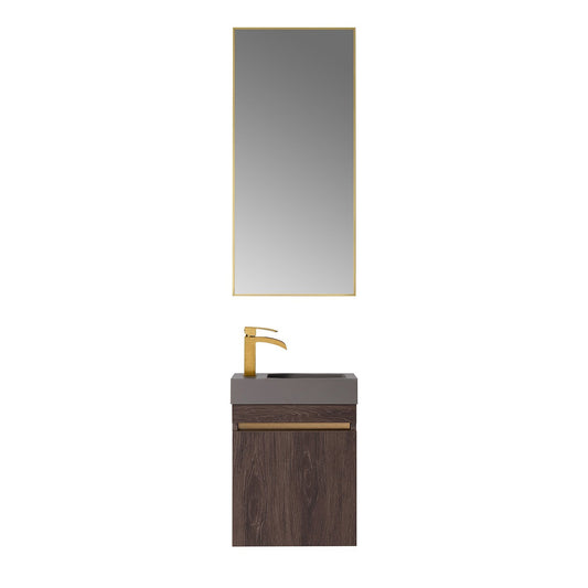 Vinnova Palencia 16" Single Sink Wall-Mount Bath Vanity In North Carolina Oak With Grey Composite Integral Square Sink Top And Mirror