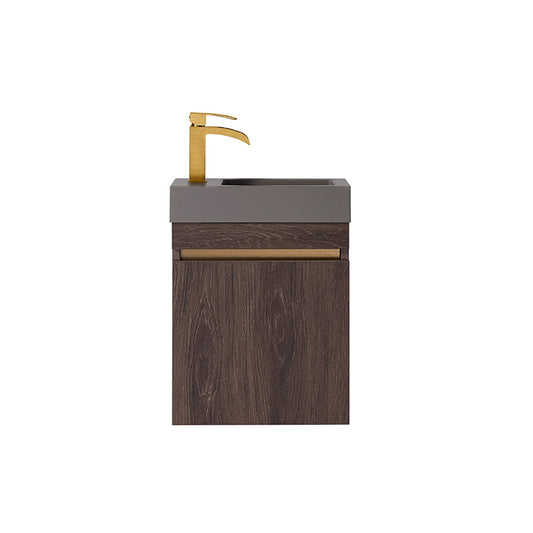 Vinnova Palencia 16" Single Sink Wall-Mount Bath Vanity In North Carolina Oak With Grey Composite Integral Square Sink Top