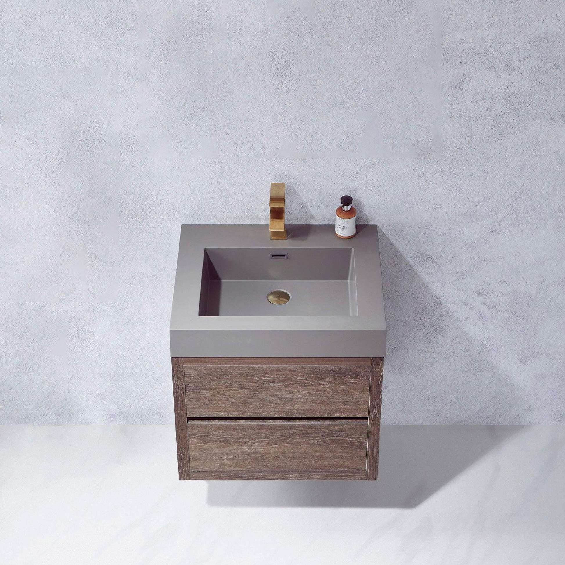 Vinnova Palencia 24" Single Sink Wall-Mount Bath Vanity In North Carolina Oak With Grey Composite Integral Square Sink Top