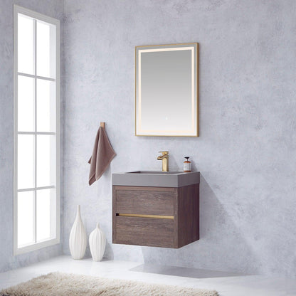 Vinnova Palencia 24" Single Sink Wall-Mount Bath Vanity In North Carolina Oak With Grey Composite Integral Square Sink Top And Mirror