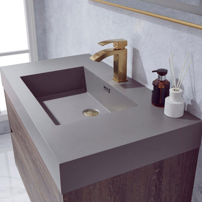 Vinnova Palencia 36" Single Sink Wall-Mount Bath Vanity In North Carolina Oak With Grey Composite Integral Square Sink Top And Mirror