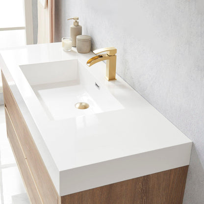 Vinnova Palencia 48" Single Sink Wall-Mount Bath Vanity In North American Oak With White Composite Integral Square Sink Top