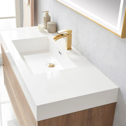 Vinnova Palencia 48" Single Sink Wall-Mount Bath Vanity In North American Oak With White Composite Integral Square Sink Top And Mirror