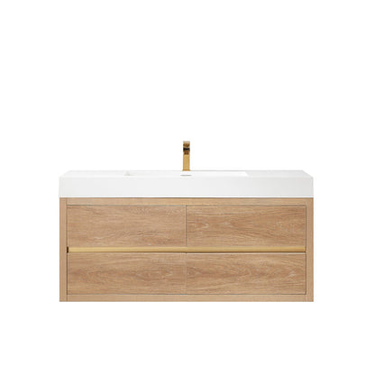 Vinnova Palencia 48" Single Sink Wall-Mount Bath Vanity In North American Oak With White Composite Integral Square Sink Top