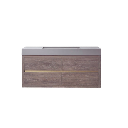 Vinnova Palencia 48" Single Sink Wall-Mount Bath Vanity In North Carolina Oak With Grey Composite Integral Square Sink Top