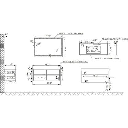 Vinnova Palencia 48" Single Sink Wall-Mount Bath Vanity In North Carolina Oak With Grey Composite Integral Square Sink Top And Mirror