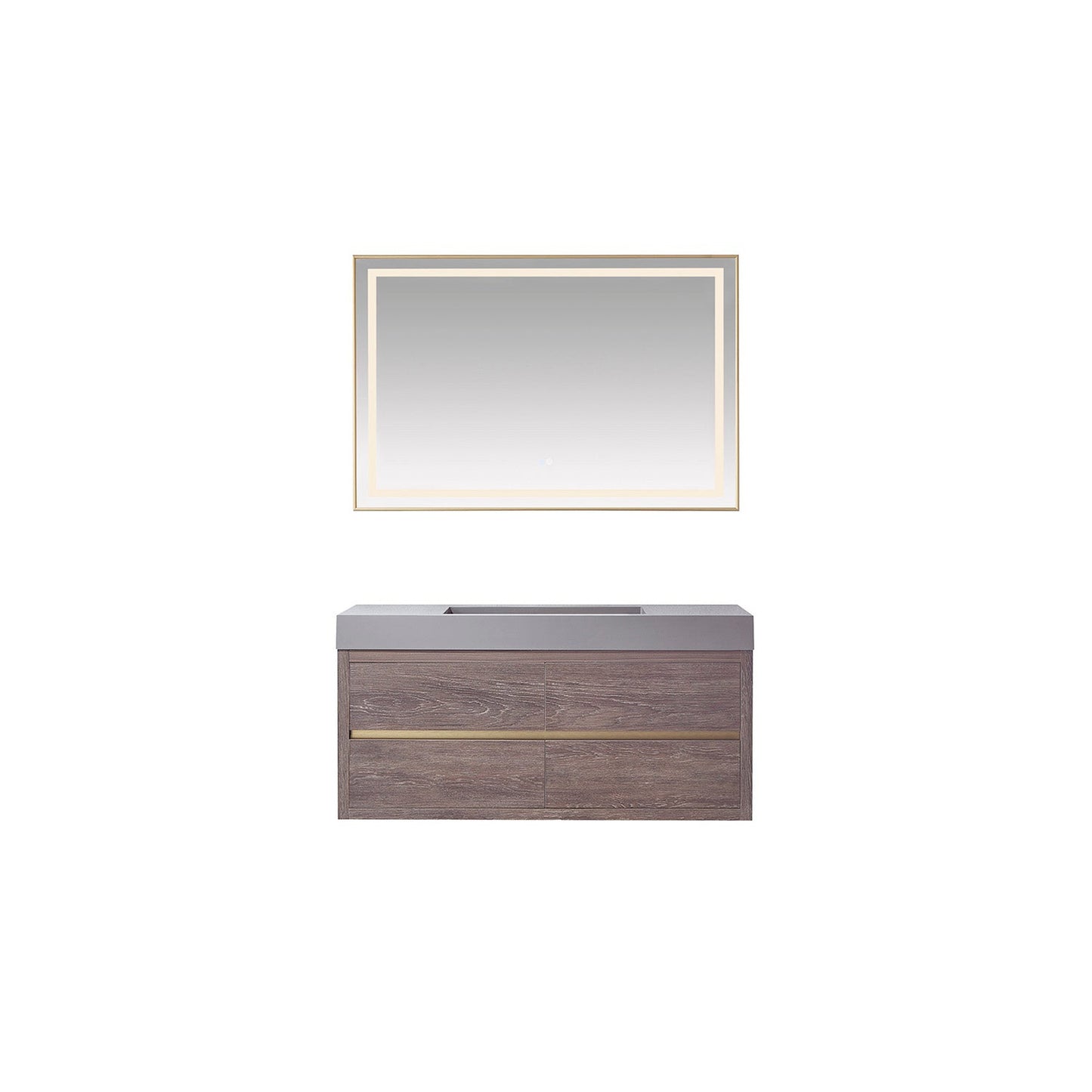 Vinnova Palencia 48" Single Sink Wall-Mount Bath Vanity In North Carolina Oak With Grey Composite Integral Square Sink Top And Mirror