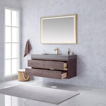 Vinnova Palencia 48" Single Sink Wall-Mount Bath Vanity In North Carolina Oak With Grey Composite Integral Square Sink Top And Mirror