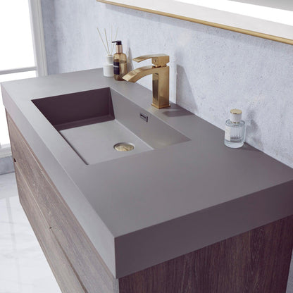 Vinnova Palencia 48" Single Sink Wall-Mount Bath Vanity In North Carolina Oak With Grey Composite Integral Square Sink Top And Mirror