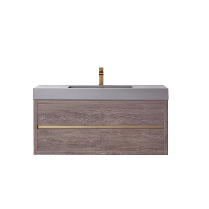 Vinnova Palencia 48" Single Sink Wall-Mount Bath Vanity In North Carolina Oak With Grey Composite Integral Square Sink Top