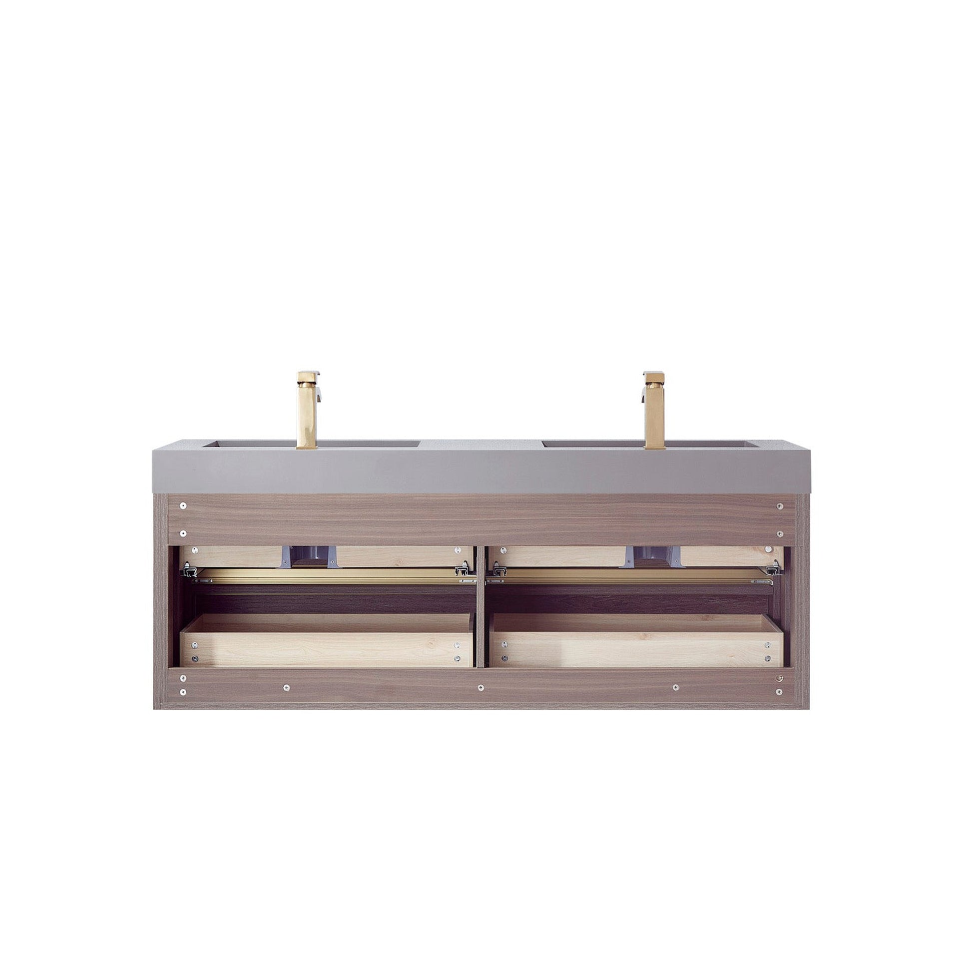 Vinnova Palencia 60" Double Sink Wall-Mount Bath Vanity In North Carolina Oak With Grey Composite Integral Square Sink Top And Mirror