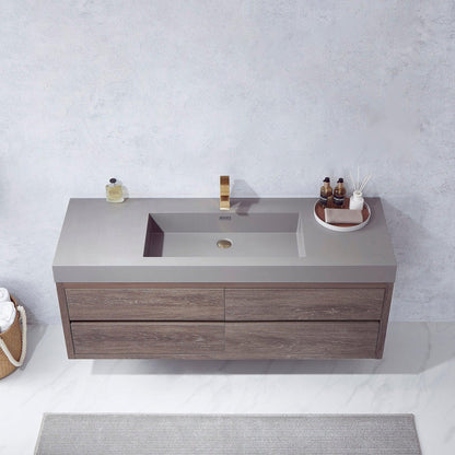 Vinnova Palencia 60" Single Sink Wall-Mount Bath Vanity In North Carolina Oak With Grey Composite Integral Square Sink Top