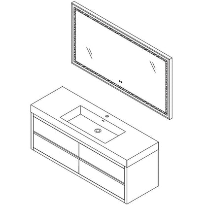 Vinnova Palencia 60" Single Sink Wall-Mount Bath Vanity In North Carolina Oak With Grey Composite Integral Square Sink Top And Mirror