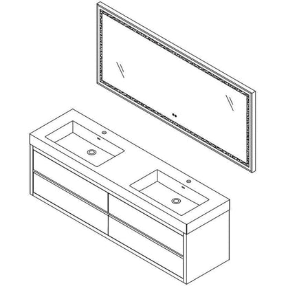 Vinnova Palencia 72" Double Sink Wall-Mount Bath Vanity In North American Oak With White Composite Integral Square Sink Top