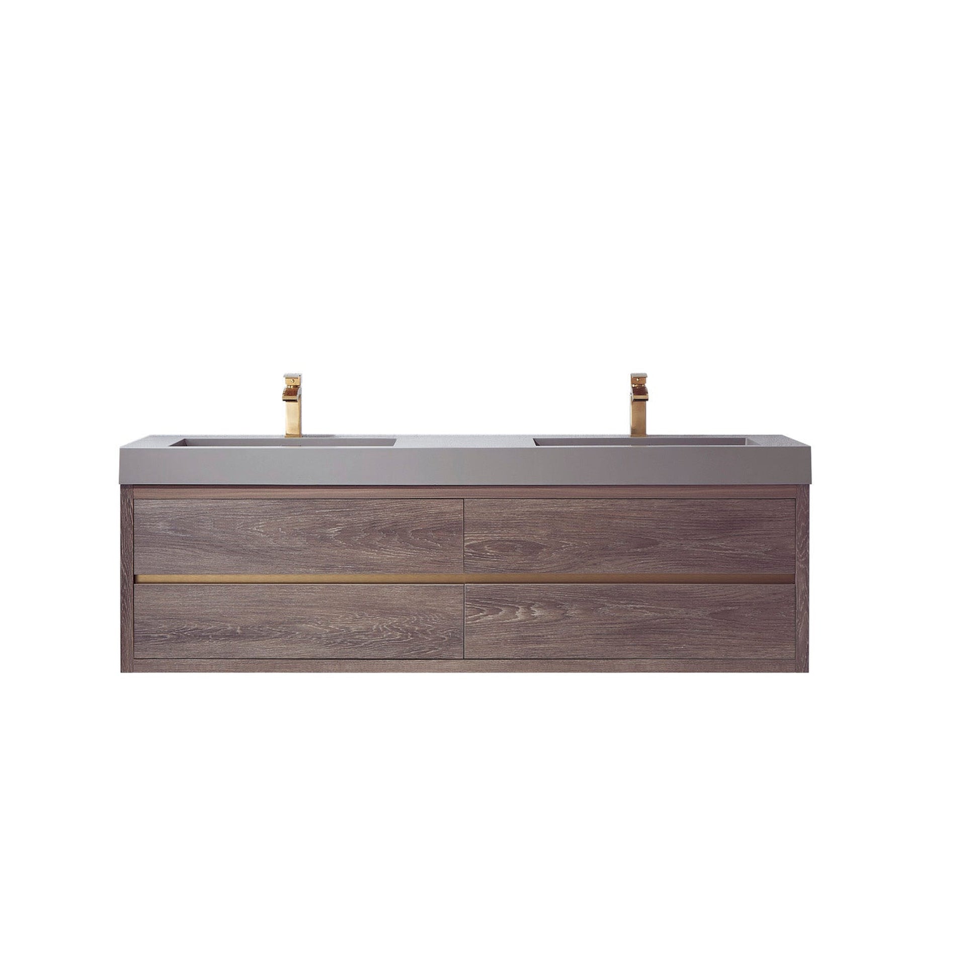 Vinnova Palencia 72" Double Sink Wall-Mount Bath Vanity In North Carolina Oak With Grey Composite Integral Square Sink Top