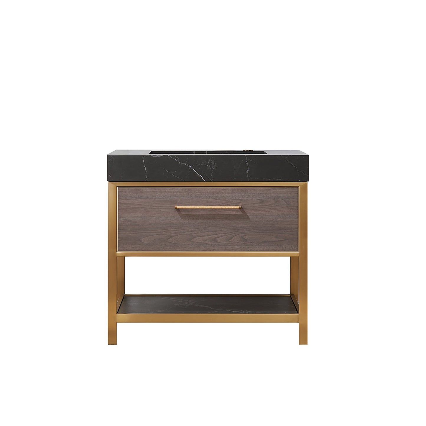 Vinnova Segovia 36" Single Sink Bath Vanity In Suleiman Oak Finish With Black Sintered Stone Top