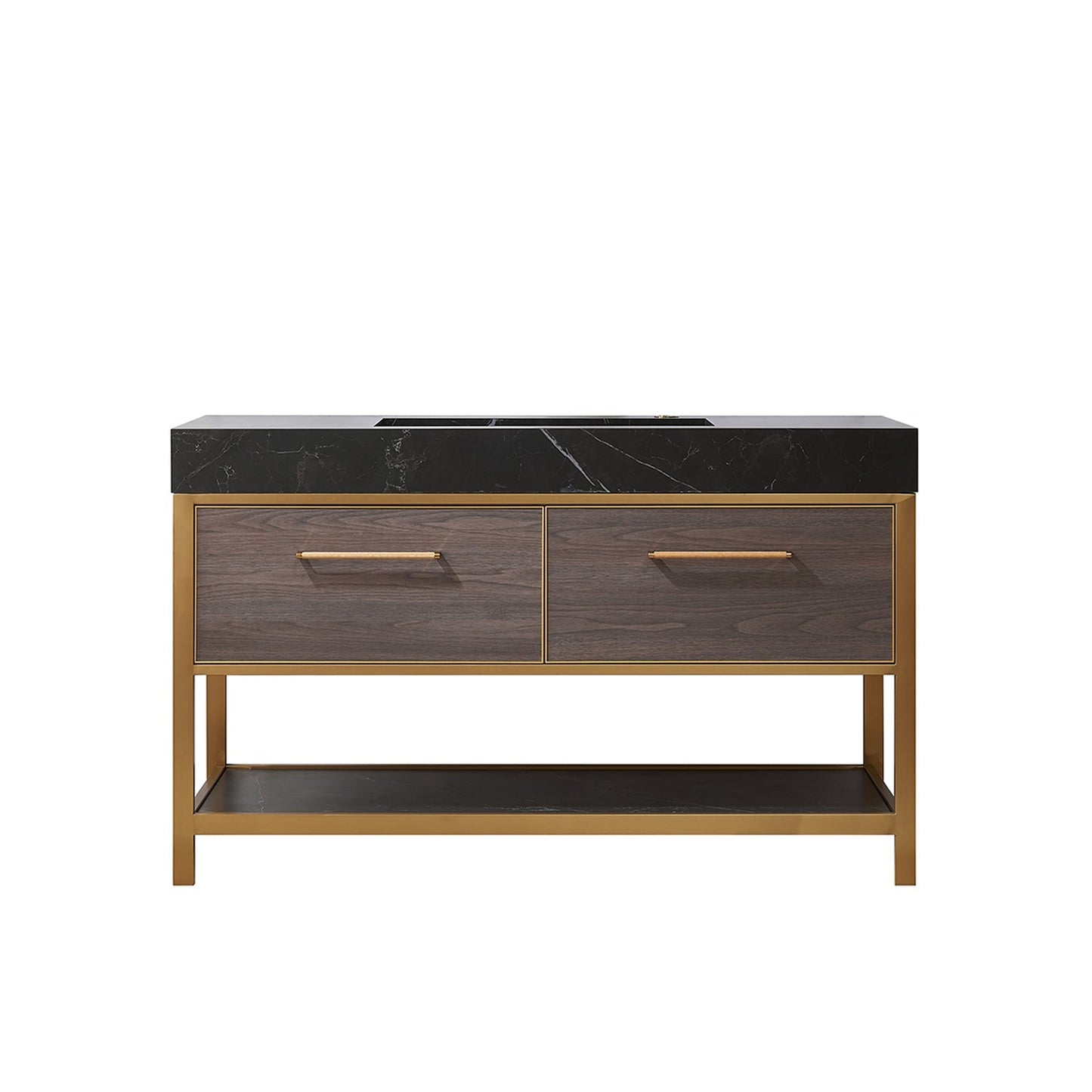 Vinnova Segovia 55" Single Sink Bath Vanity In Suleiman Oak Finish With Black Sintered Stone Top