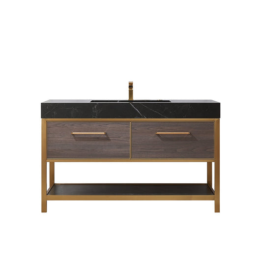 Vinnova Segovia 55" Single Sink Bath Vanity In Suleiman Oak Finish With Black Sintered Stone Top