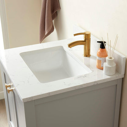 Vinnova Shannon 24" Single Vanity In Paris Grey And Composite Carrara White Stone Countertop