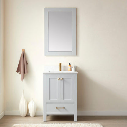 Vinnova Shannon 24" Single Vanity In Paris Grey And Composite Carrara White Stone Countertop And Mirror