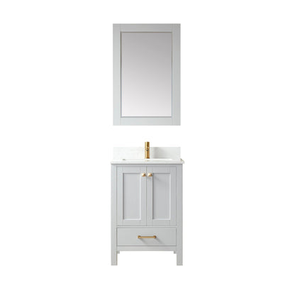 Vinnova Shannon 24" Single Vanity In Paris Grey And Composite Carrara White Stone Countertop And Mirror