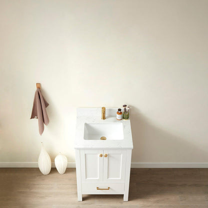 Vinnova Shannon 24" Single Vanity In White And Composite White Carrara Stone Countertop