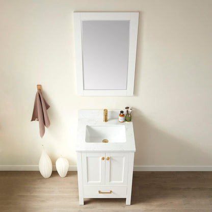 Vinnova Shannon 24" Single Vanity In White And Composite White Carrara Stone Countertop And Mirror