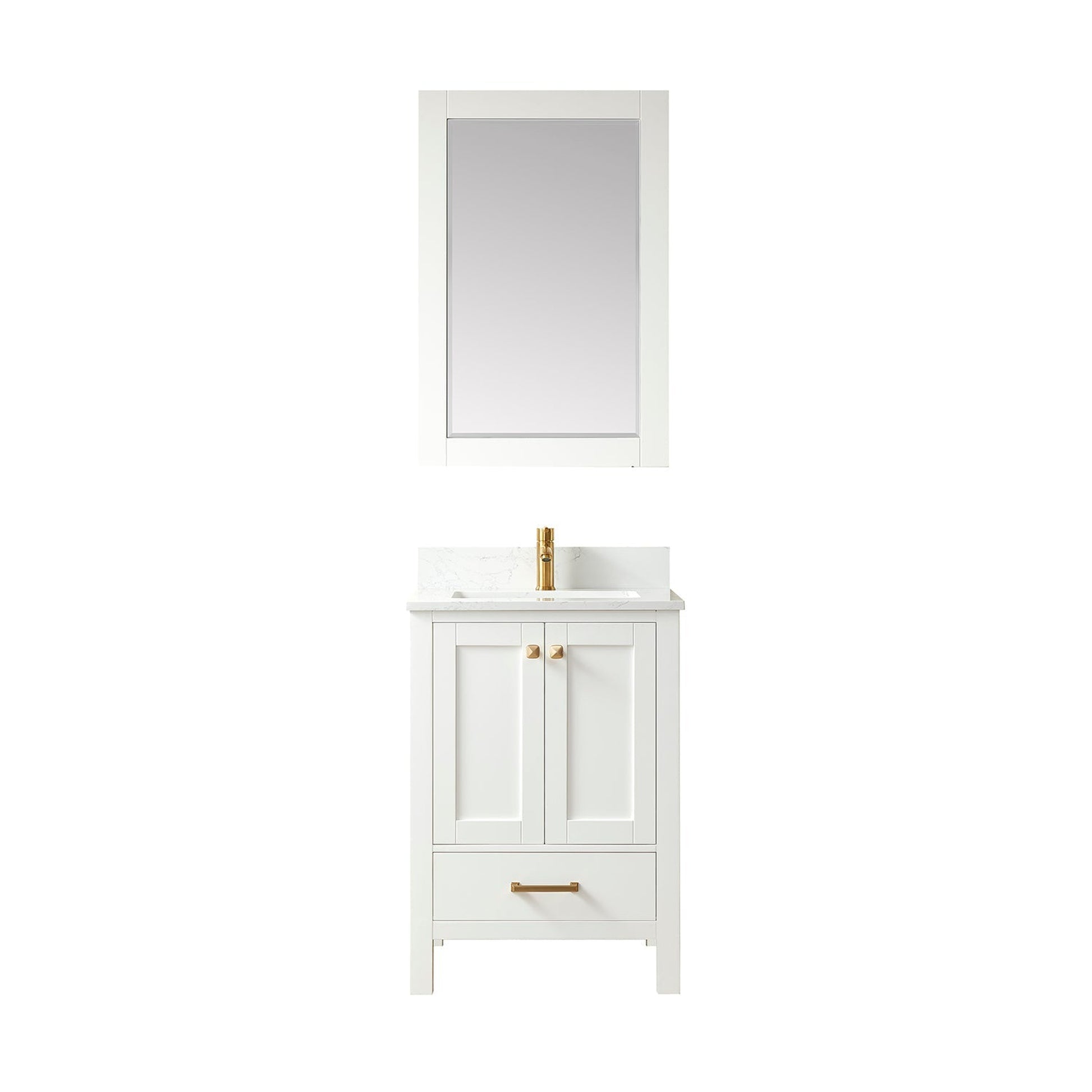 Vinnova Shannon 24" Single Vanity In White And Composite White Carrara Stone Countertop And Mirror