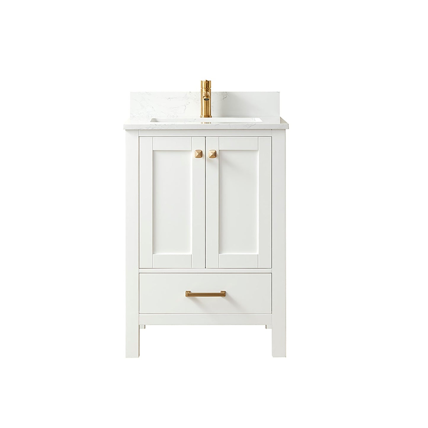 Vinnova Shannon 24" Single Vanity In White And Composite White Carrara Stone Countertop