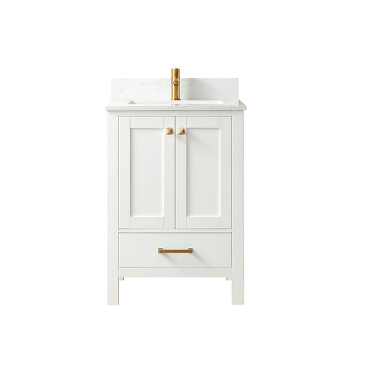 Vinnova Shannon 24" Single Vanity In White And Composite White Carrara Stone Countertop