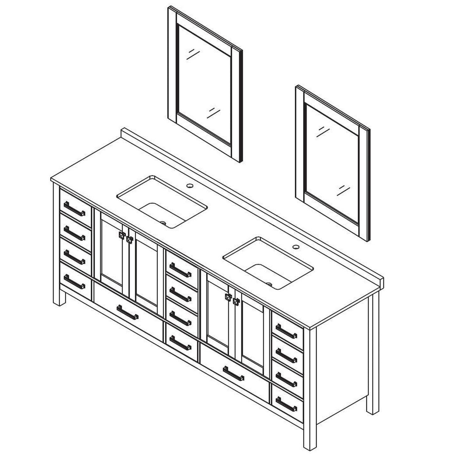 Vinnova Shannon 84" Double Vanity In Royal Blue And Composite Carrara White Stone Countertop