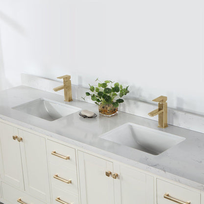 Vinnova Shannon 84" Double Vanity In White And Composite Carrara White Stone Countertop